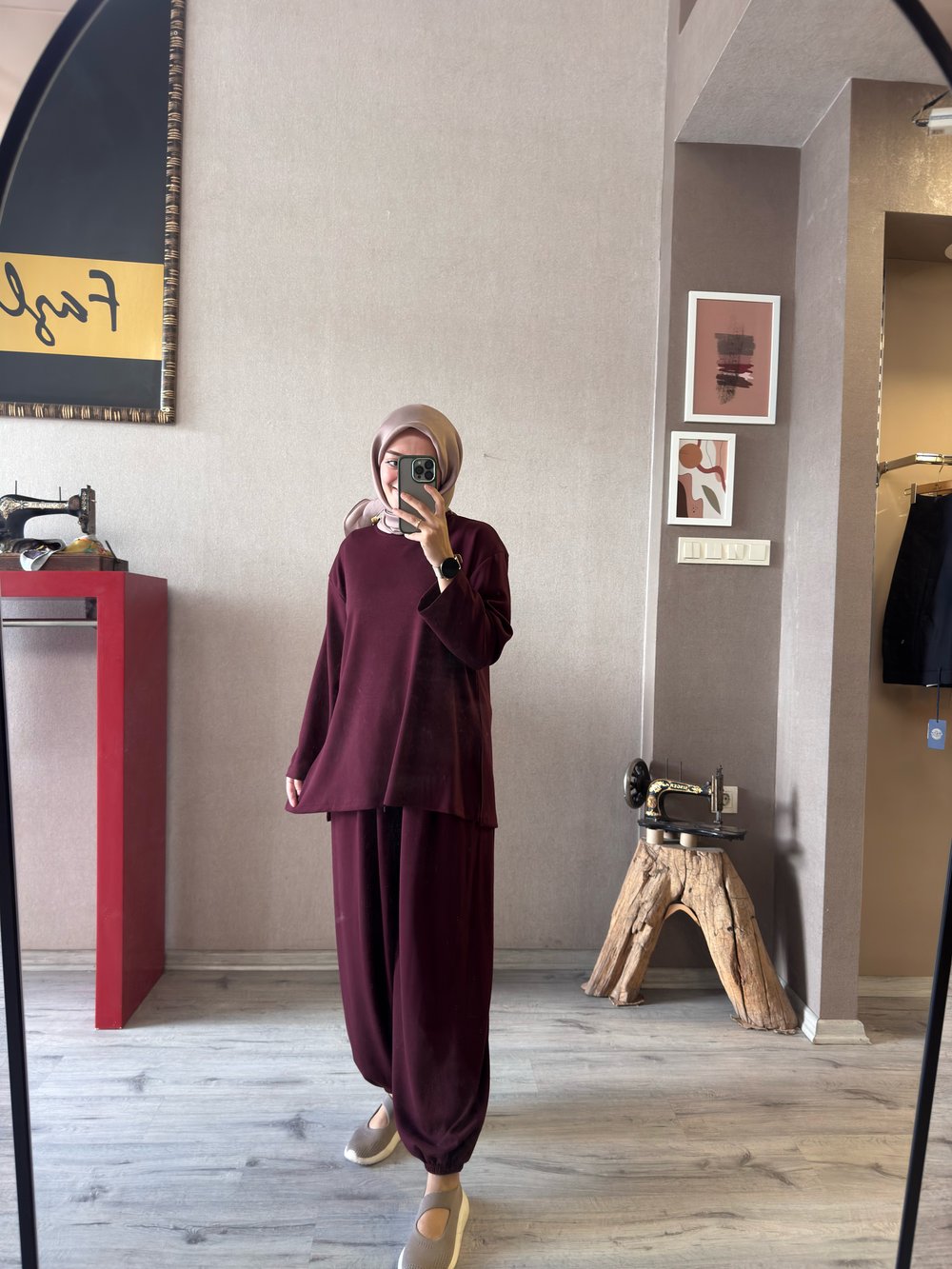 Bordo şalvar pantolonlu oysho takım - 1167