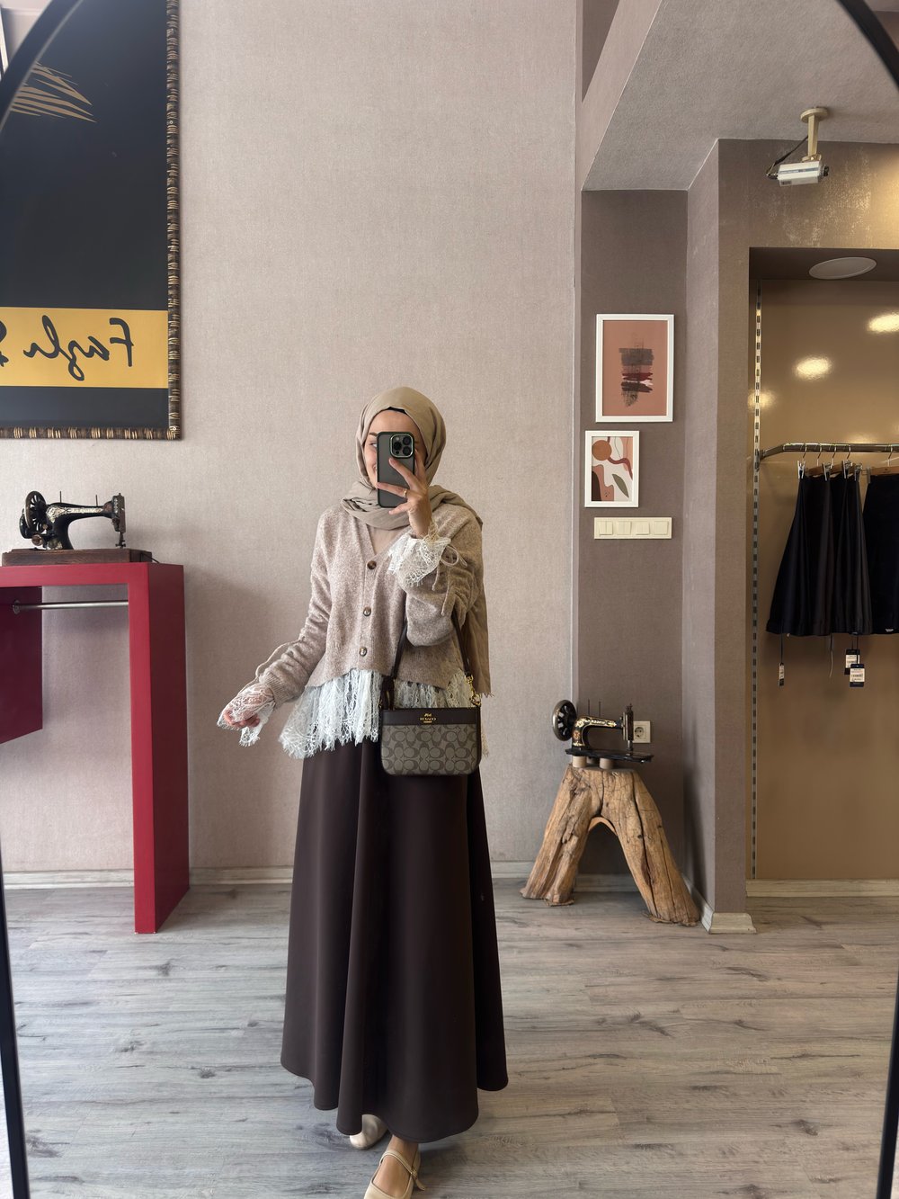 Dantelli karamel kahve hırka - 1181