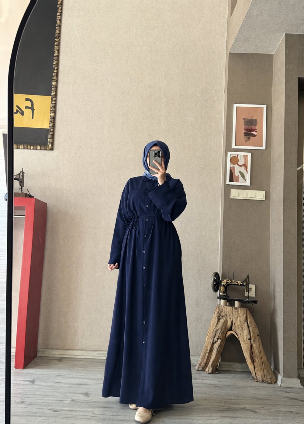 Lacivert düğmeli tensel elbise - 1104