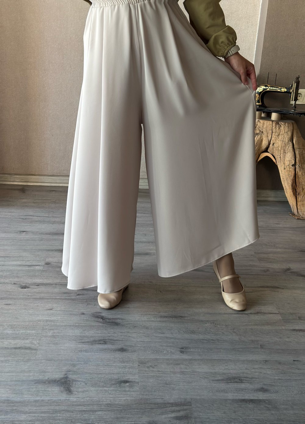 Taş rengi bol paça pantolon - 1123