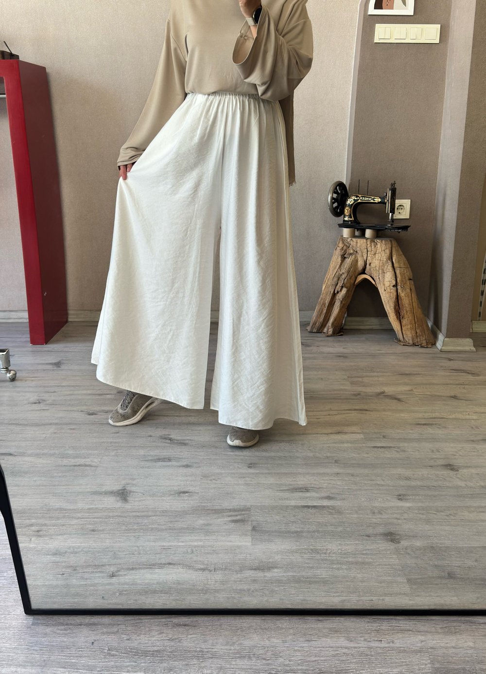 Tensel beyaz bol paça pantolon - 1150