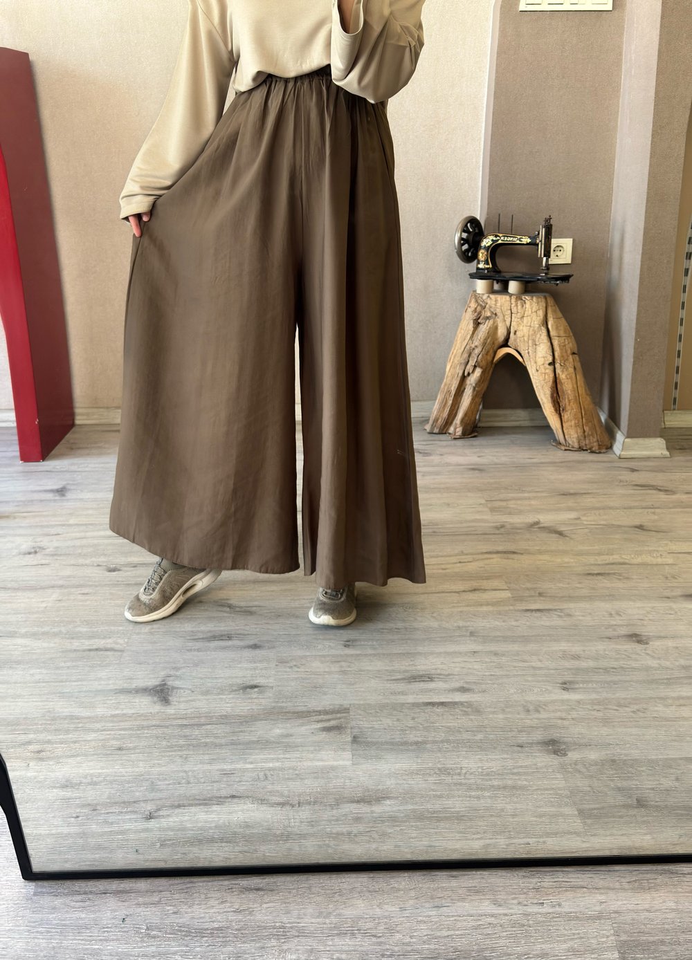 Vizon rengi tensel bol paça pantolon - 1150