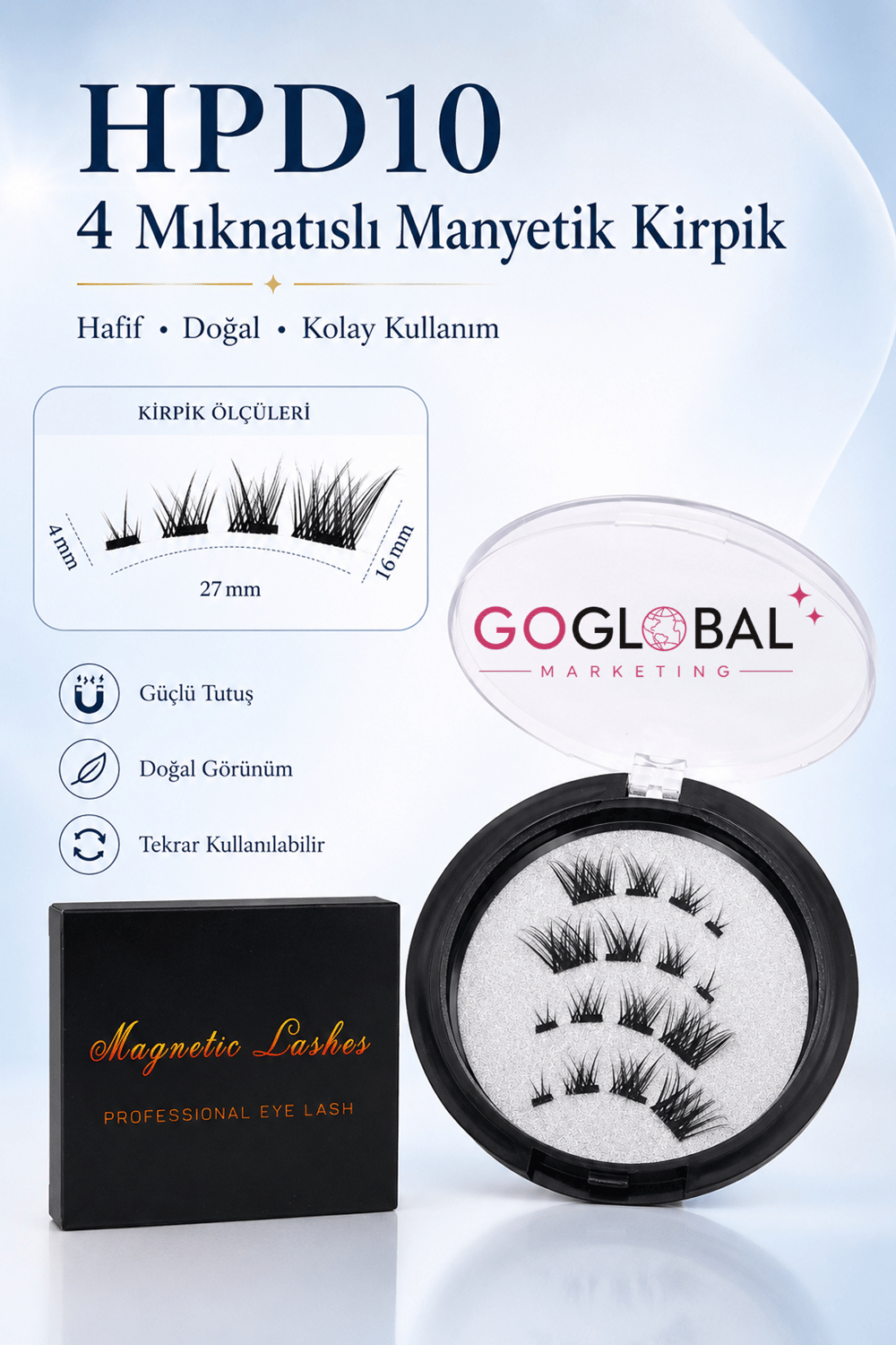 4 Mıknatıslı Manyetik Takma Kirpik HPD10 | Yapıştırıcısız | Doğal Görünüm | Hafif | Tekrar Kullanılabilir