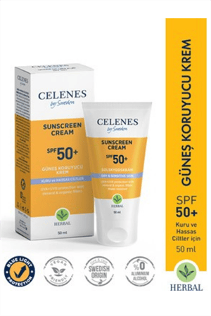 Celenes Herbal Anti-Aging Güneş Kremi SPF 50 – 50 ml | Yaşlanma Karşıtı, Bitkisel İçerikli, Yüz Güneş Koruyuc