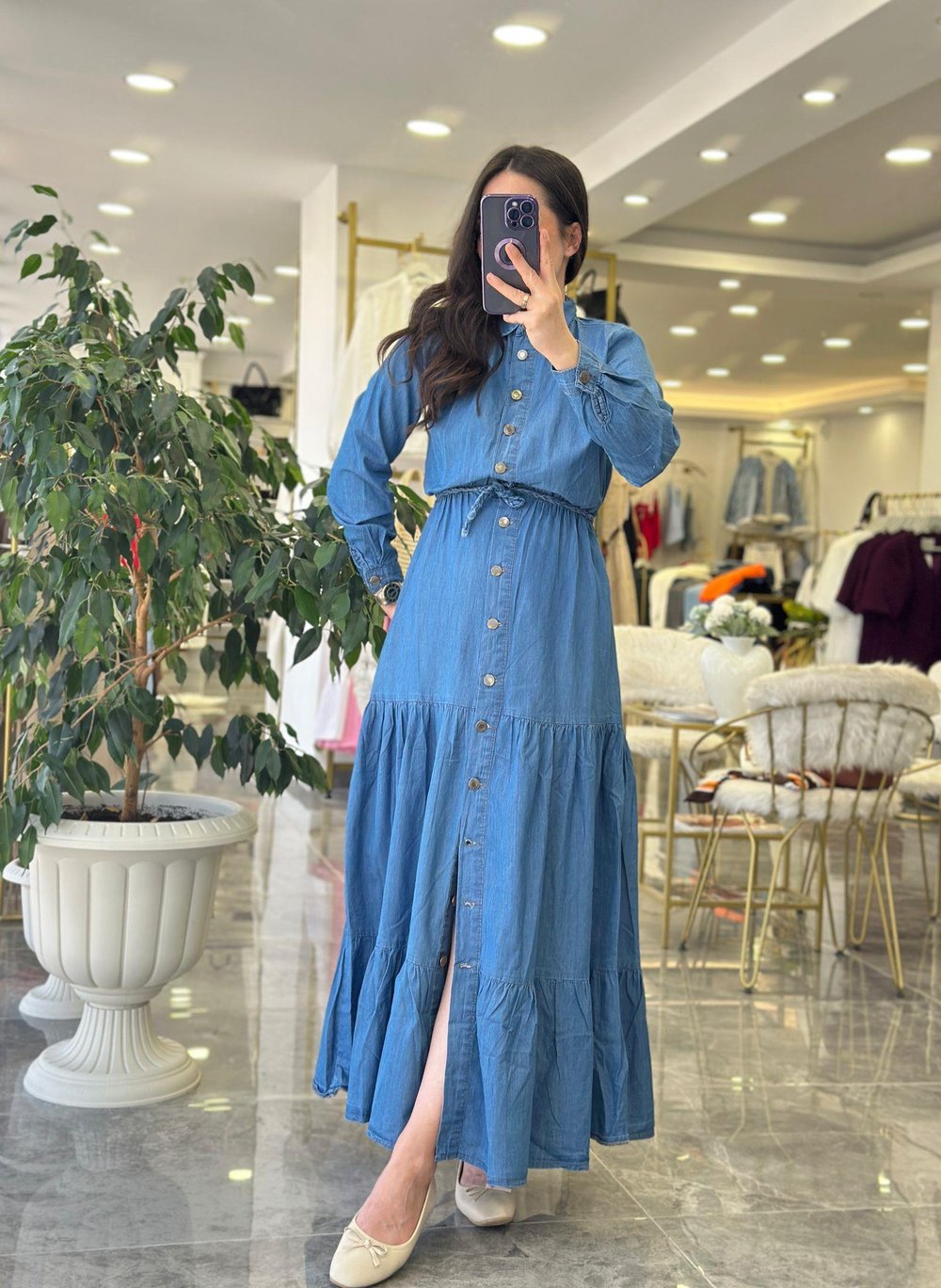 Denim Elbise Uzun