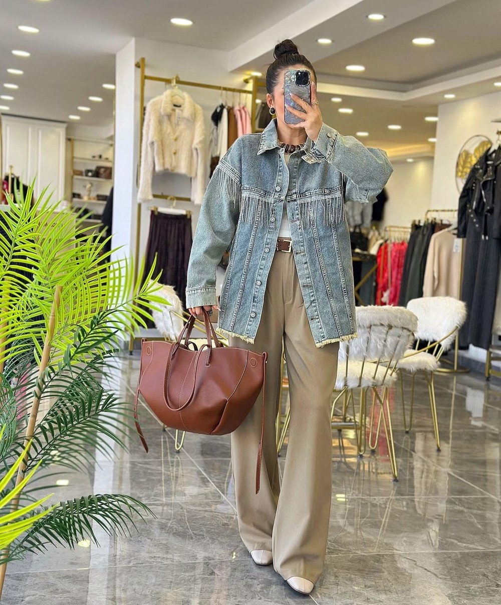 Taşlı Denim Ceket
