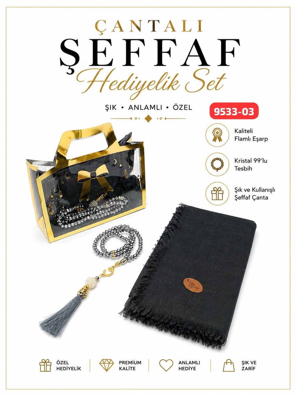 Çantalı Eşarp Tesbih Set