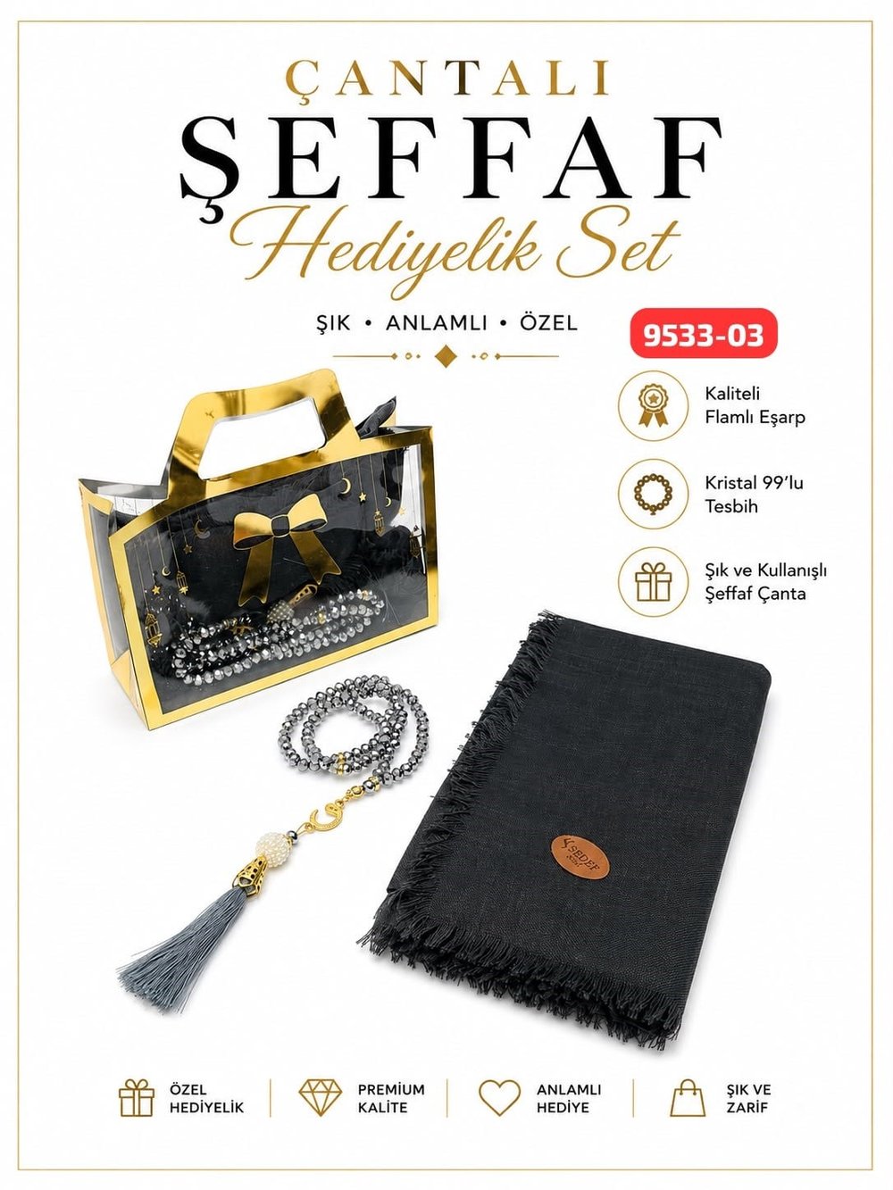 Çantalı Eşarp Tesbih Set