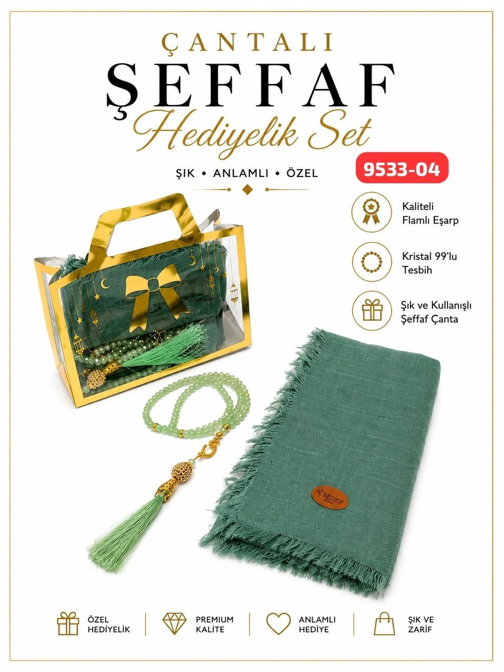 Çantalı Eşarp Tesbih Set