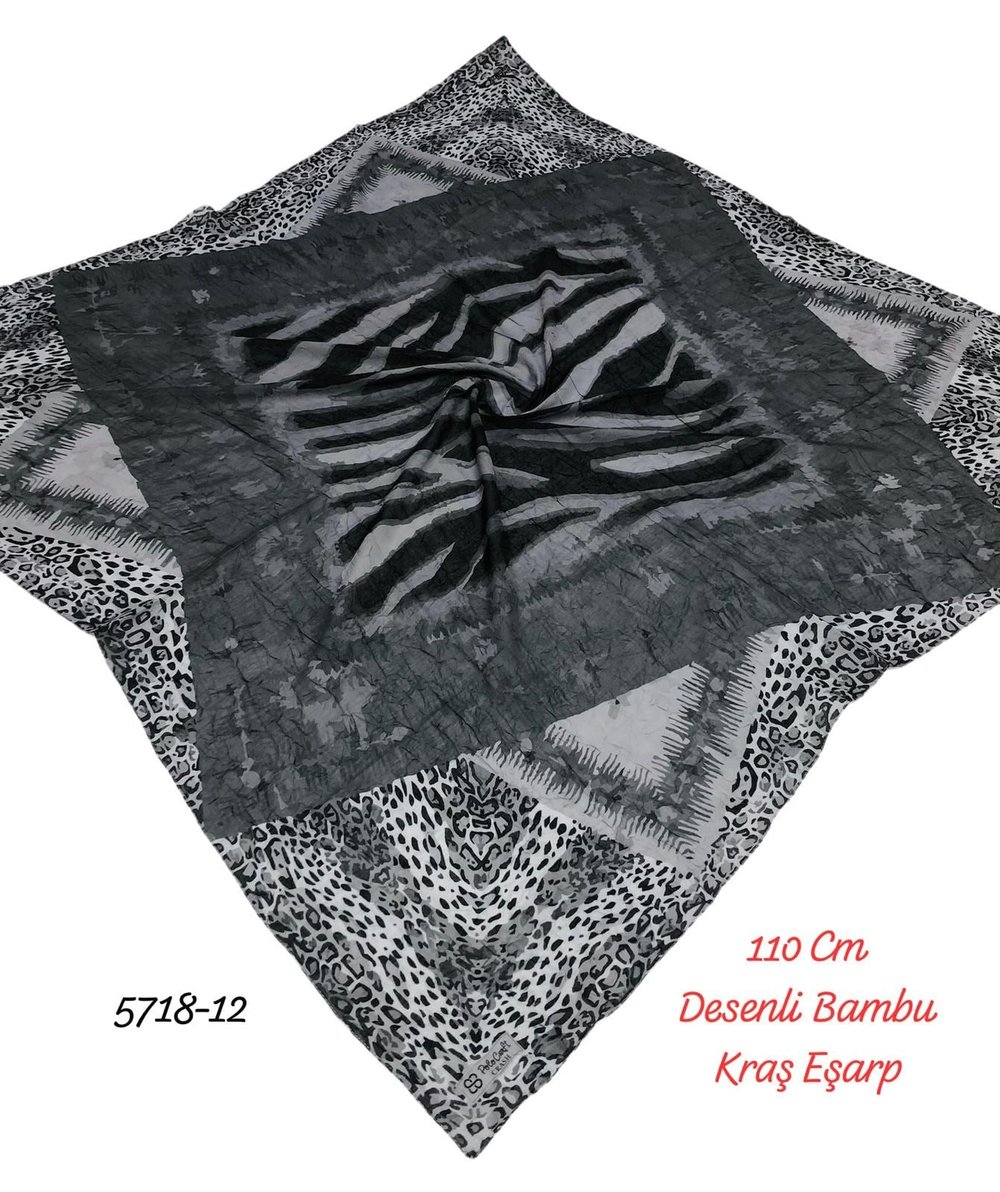5718 110cm Desenli Bambu Kraş Eşarp