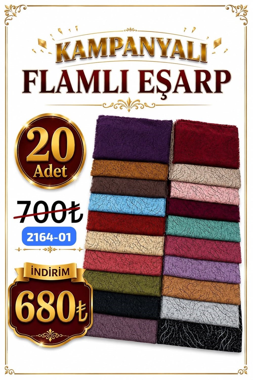Kampanyalı Ekonomik Flamlı Eşarp Set