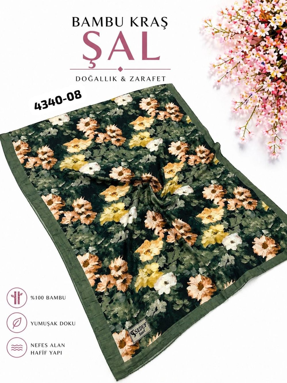 Desenli Bambu Kraş Şal