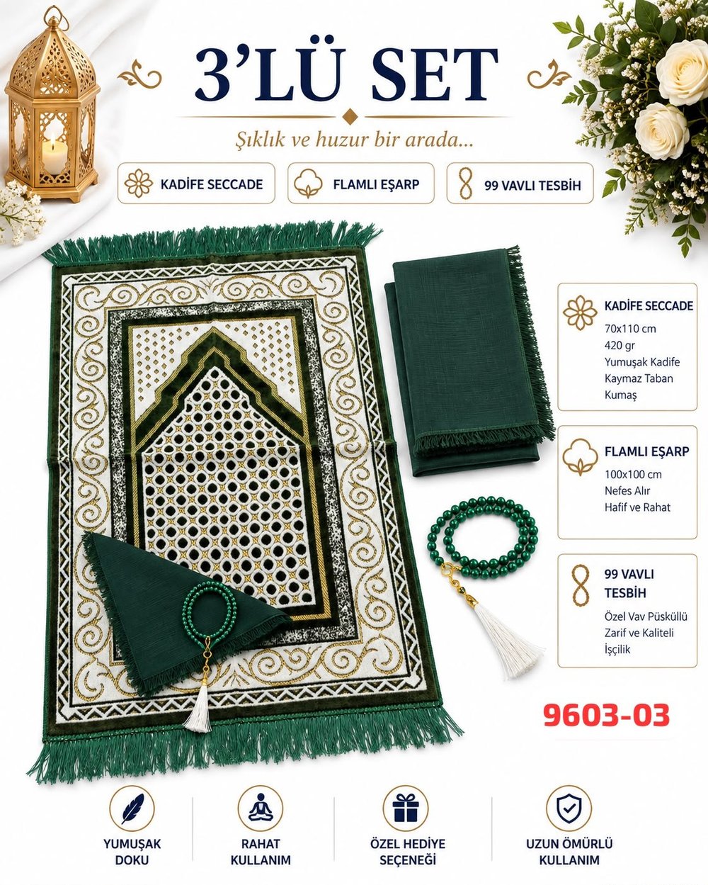Seccade Eşarp Tesbih Set