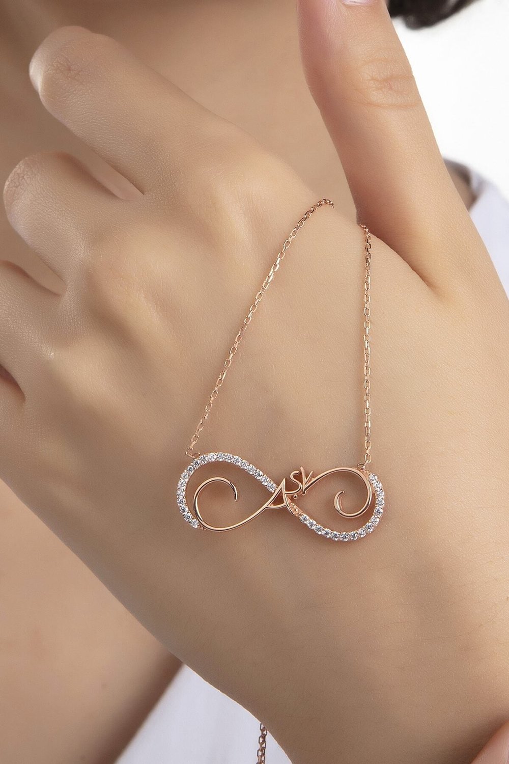 Kadın Orjinal 925 Ayar Gümüş Zirkon Taşlı Sonsuzluk Aşk Model Kolye
