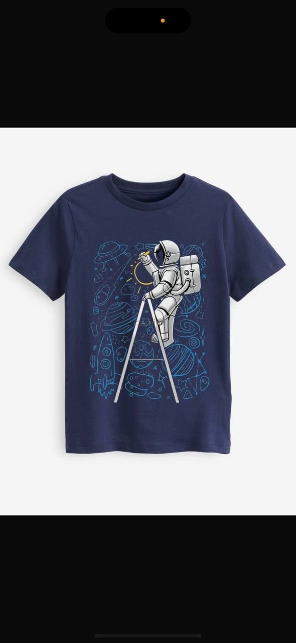 Astronot Baskılı Unisex Çocuk Tişört Lacivert