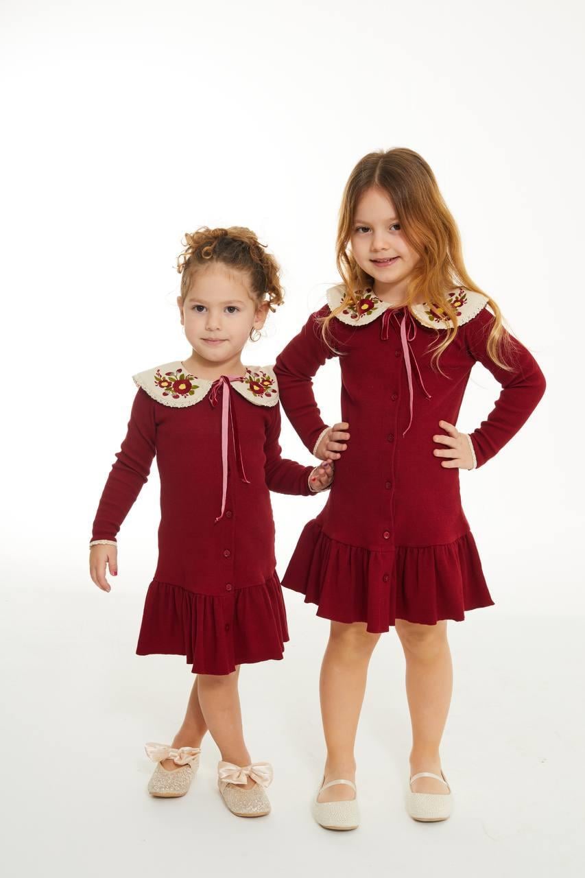 BORDO BEBE YAKALI ELBİSE