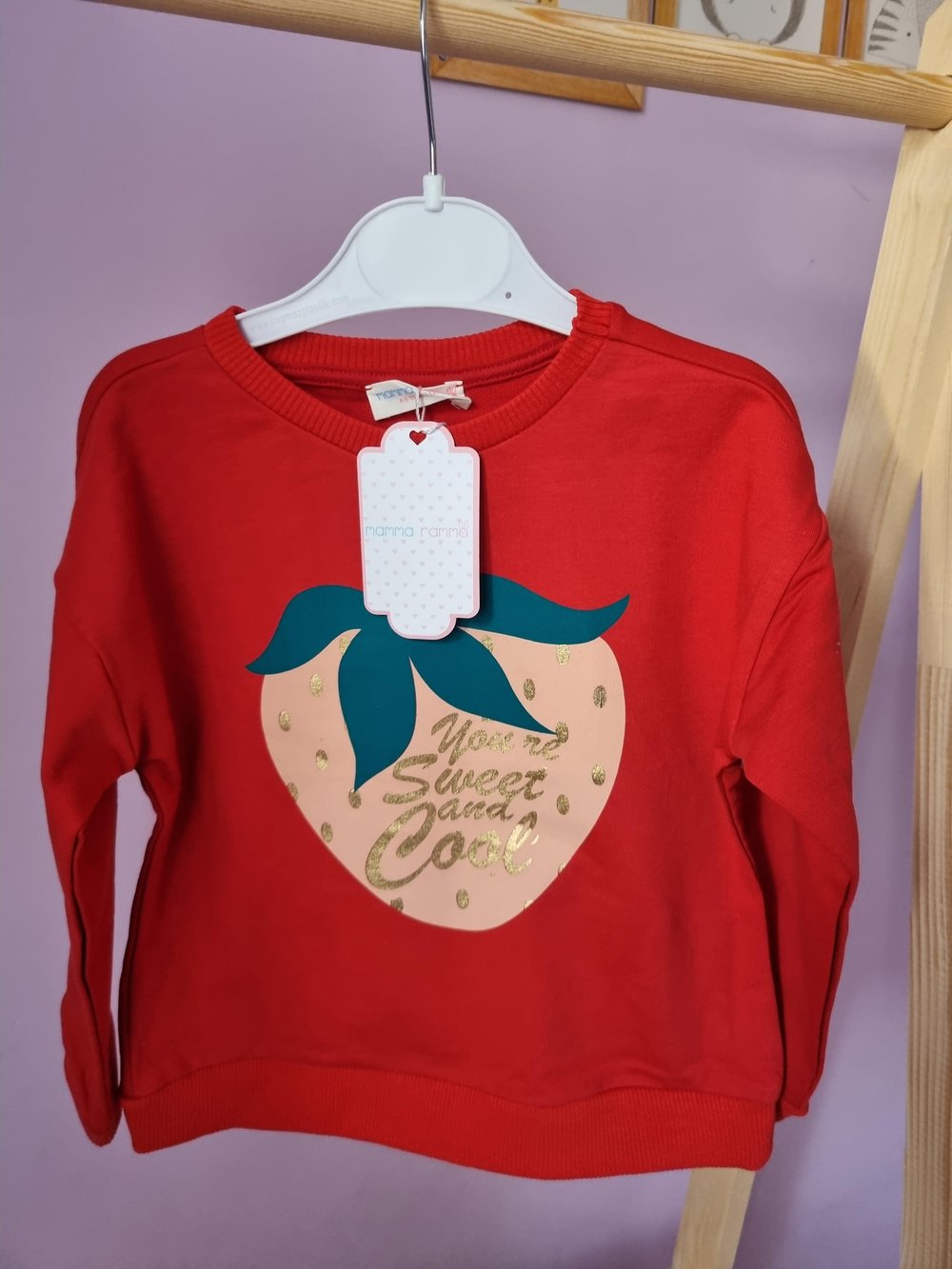 Kırmızı Çilek Baskılı Sweatshirt