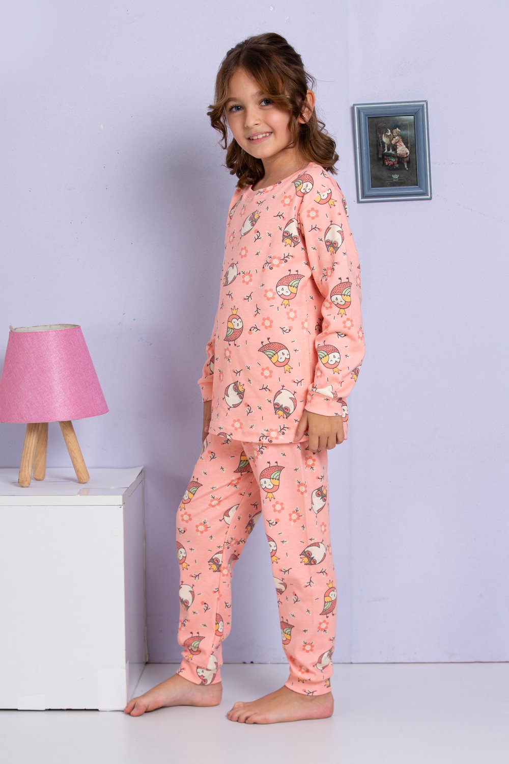 Kız Çocuk Kuş Desenli Pijama Takımı 