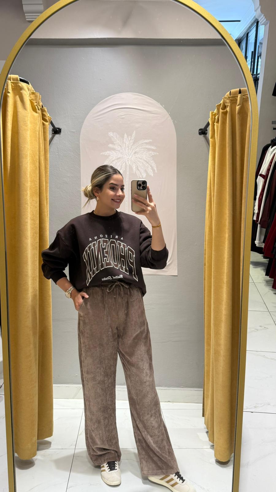 KAHVE LASTİKLİ KADİFE PANTOLON 
