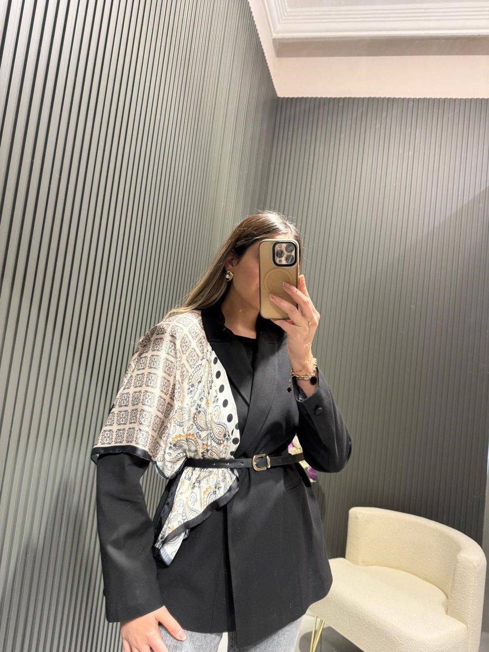 SİYAH ŞAL VE KEMERLİ BLAZER CEKET 