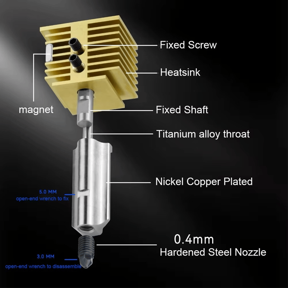 Bambu Lab A1-A1 Mini Yükseltilmiş Hotend Seti Pirinç Gövde-Sertleştirilmiş Çelik Nozzle-0.4mm
