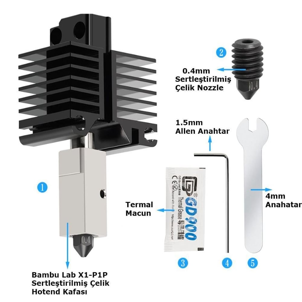 Bambu Lab X1 P1P Yükseltilmiş Hotend Seti-500°C