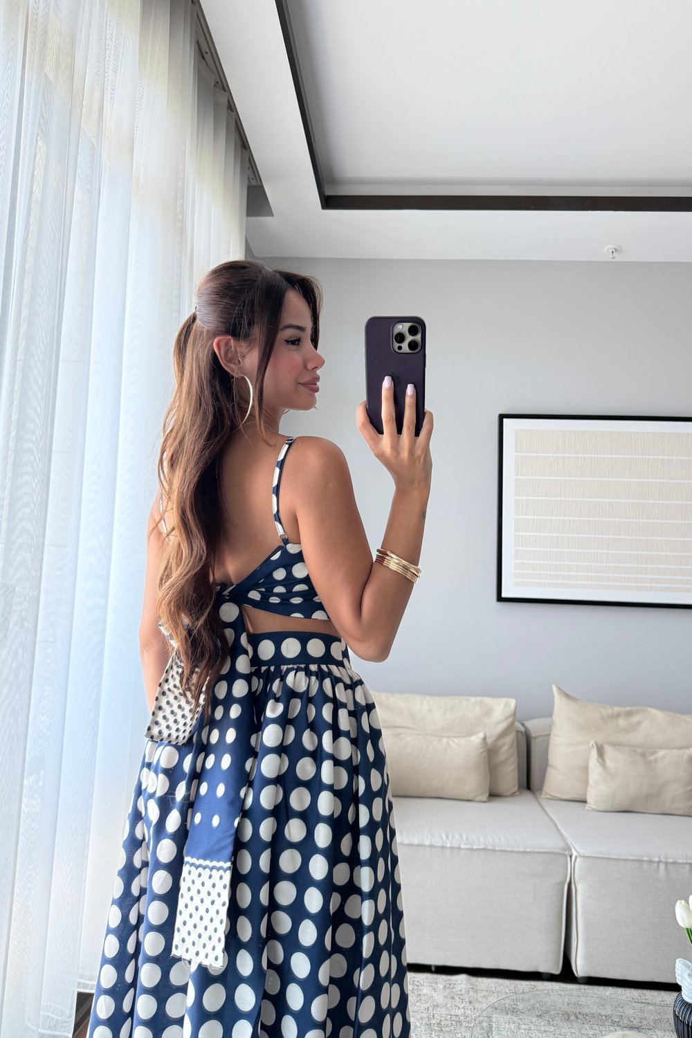 ASKILI BLUZ PUANTİYELİ ETEK TAKIM-MAVİ