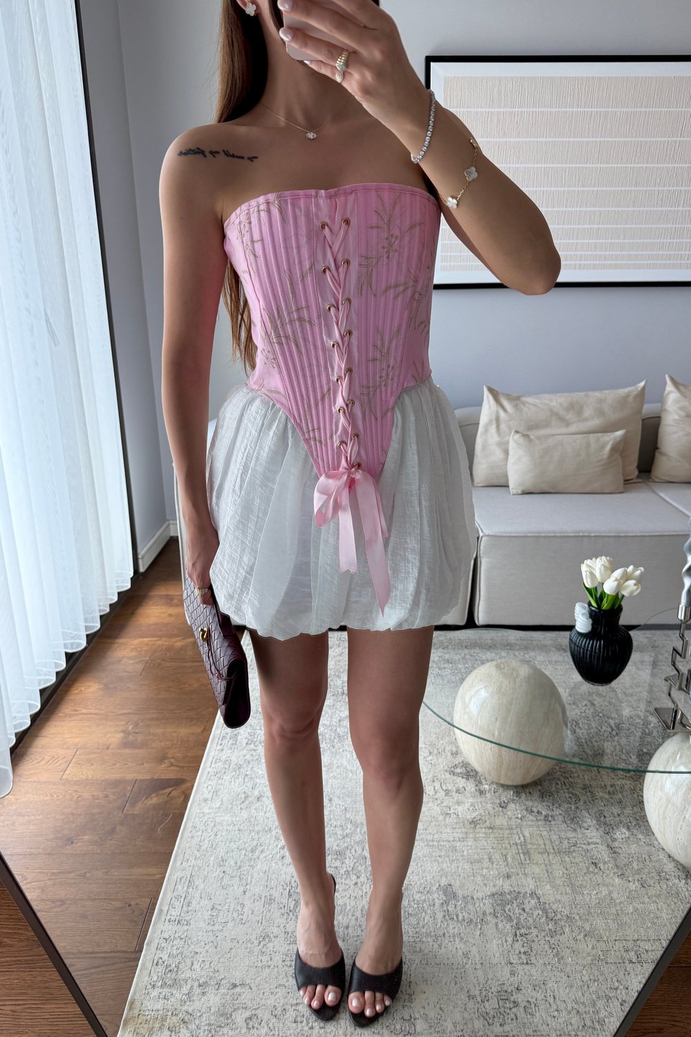 BALENLİ TASARIM KORSE-PEMBE