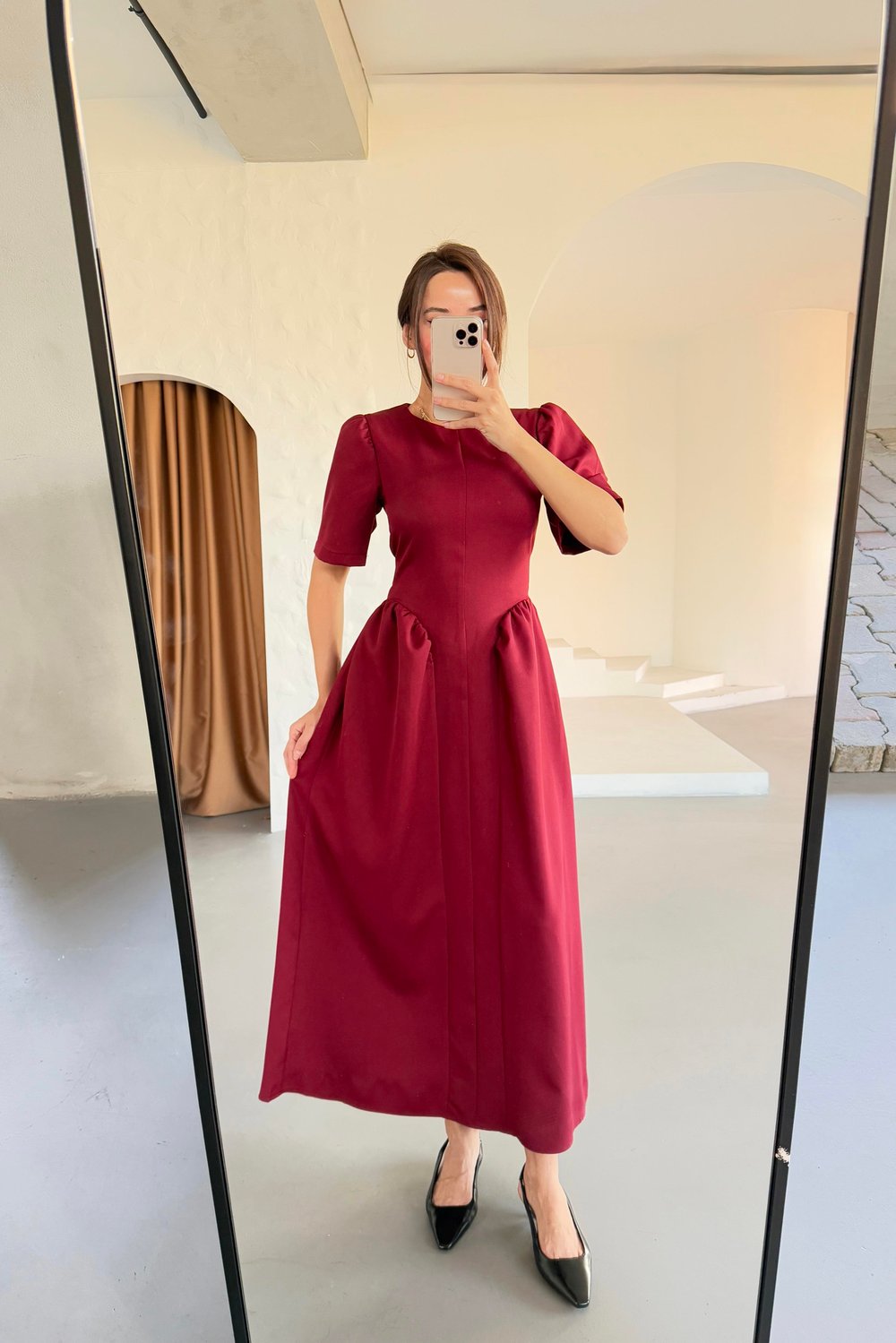 BALON KOL BEL DEYALI ELBİSE BORDO 