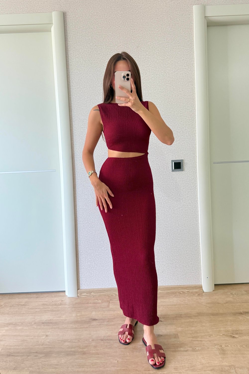BEL DEKOLTELİ ELBİSE BORDO 