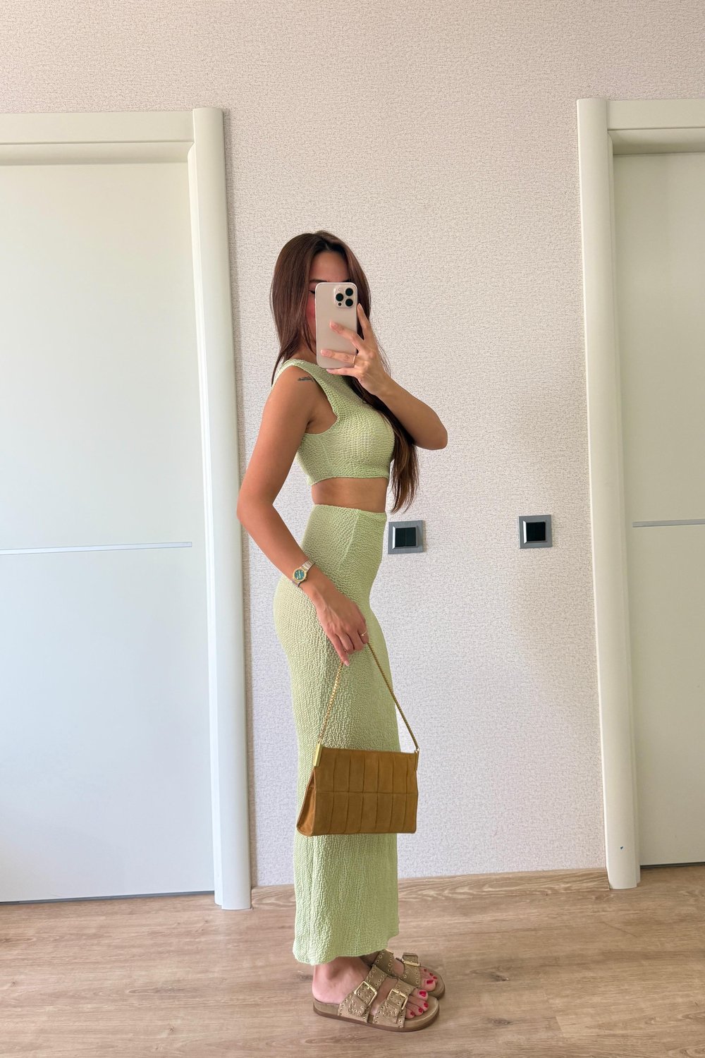 BEL DEKOLTELİ ELBİSE SU YEŞİLİ