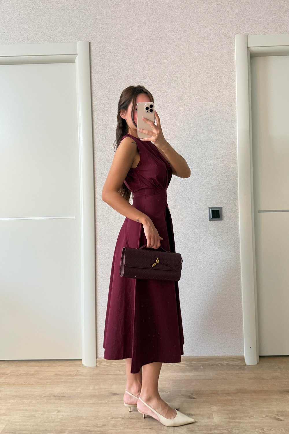 BELDEN OTURTMALI ELBİSE BORDO