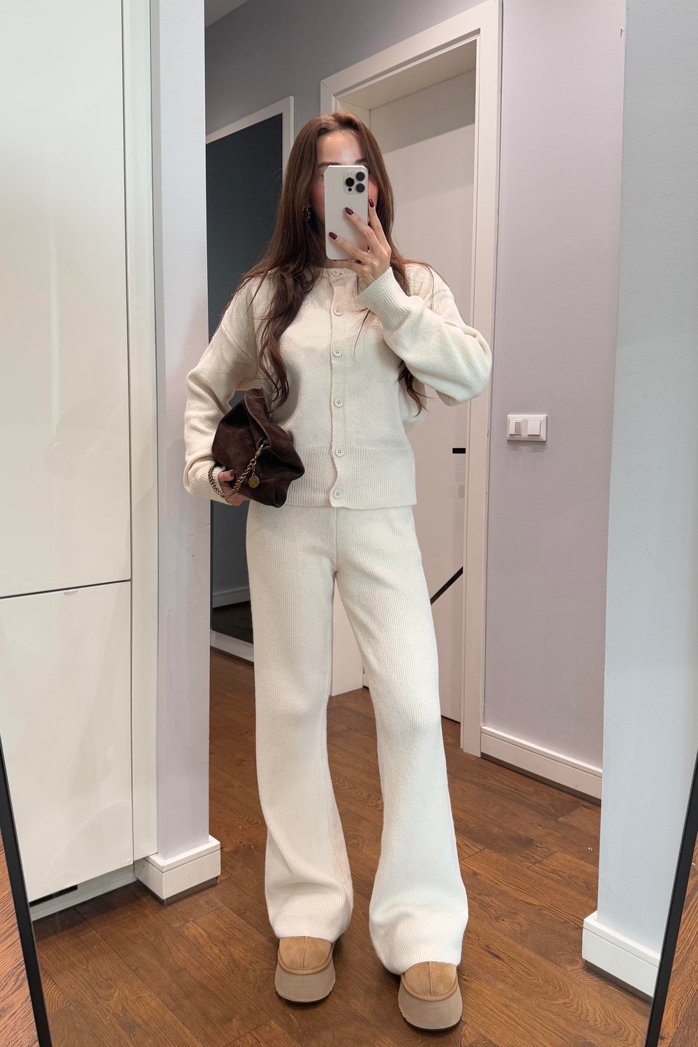 BİSİKLET YAKA DÜĞMELİ HIRKA PANTOLON TAKIM -BEJ