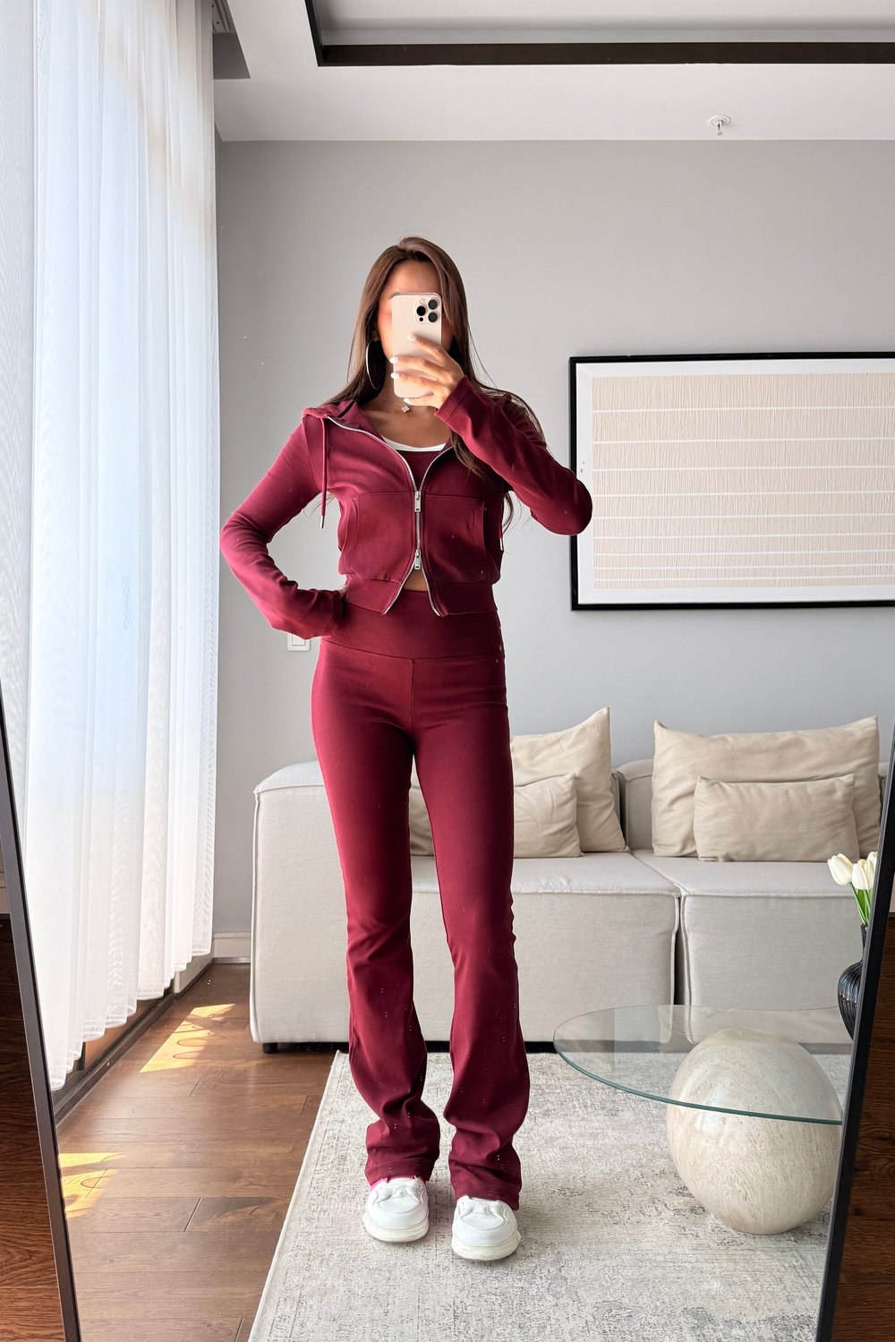 CROP ATLETLİ İSPANYOL PAÇA PANTOLON 3LÜ TAKIM-BORDO