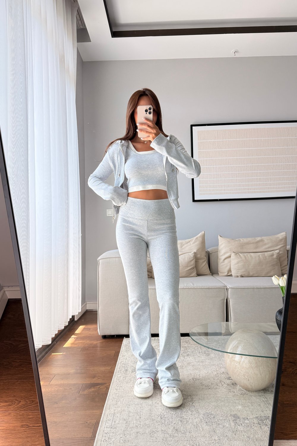 CROP ATLETLİ İSPANYOL PAÇA PANTOLON 3LÜ TAKIM-GRİ