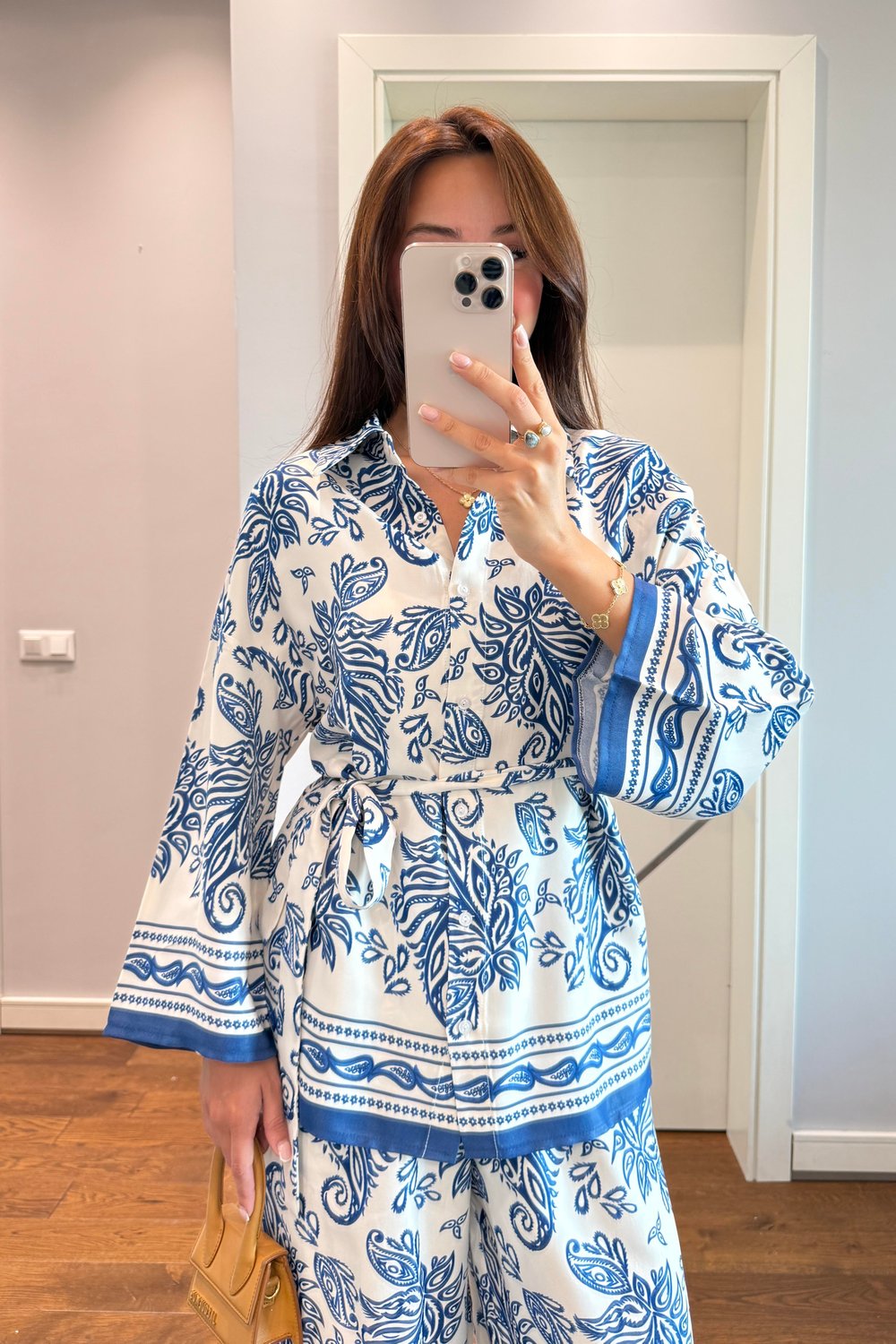 DESENLİ İPEK SATEN TAKIM-MAVİ