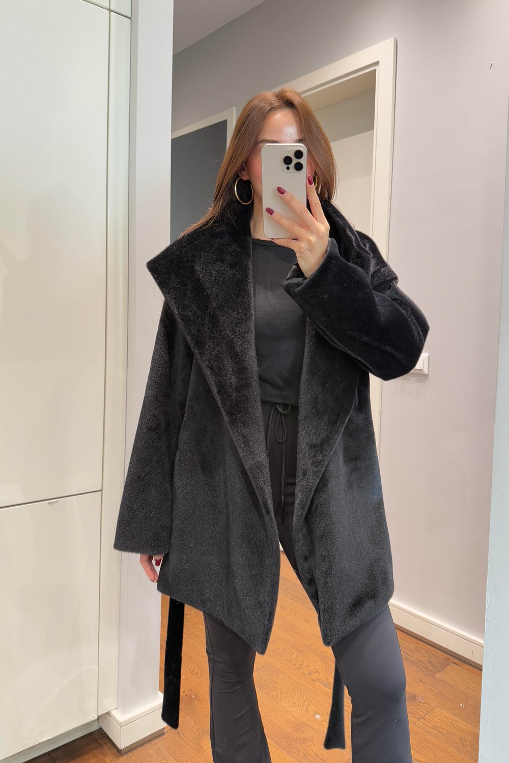 DİK YAKA BELİ KUŞAKLI KAŞE CEKET