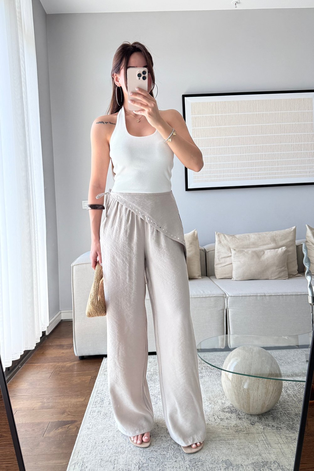 DÖKÜMLÜ EŞARP PANTOLON-BEJ