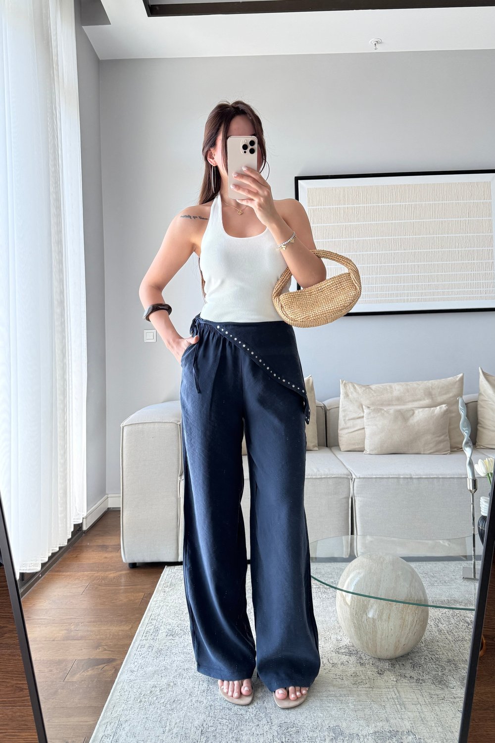 DÖKÜMLÜ EŞARP PANTOLON-LACİVERT