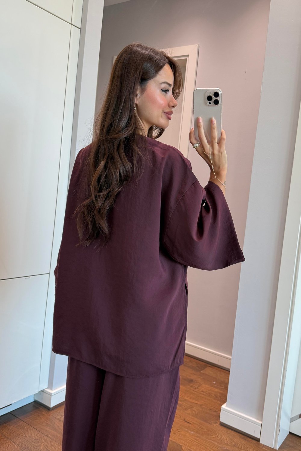 DÜĞME DETAYLI BLUZ PANTOLON TAKIM-BORDO