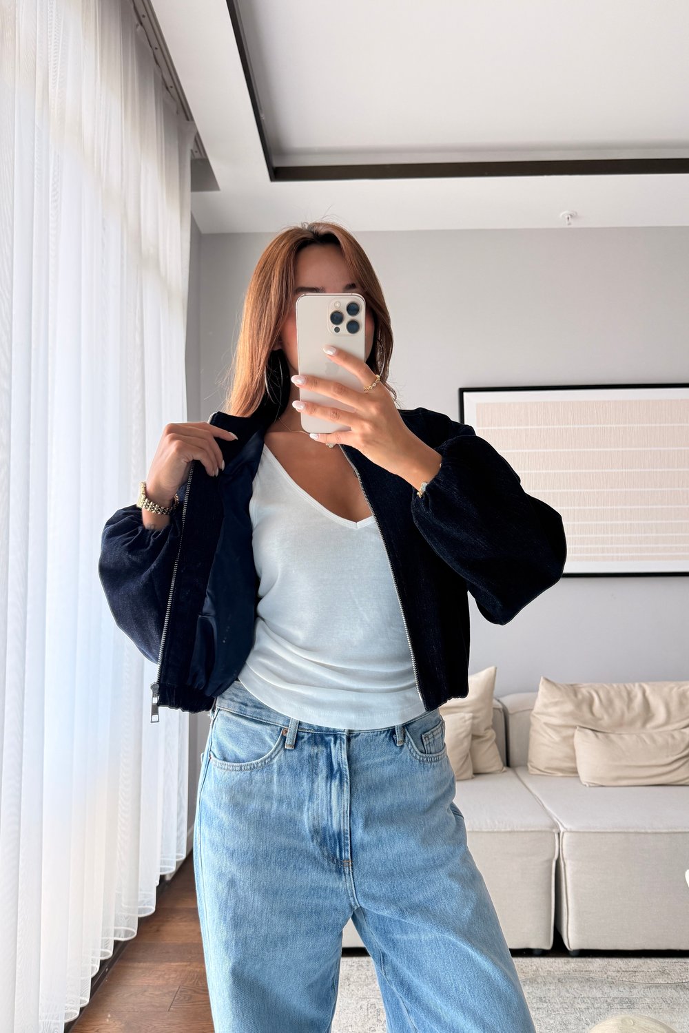 FERMUARLI BOMBER CEKET-LACİVERT