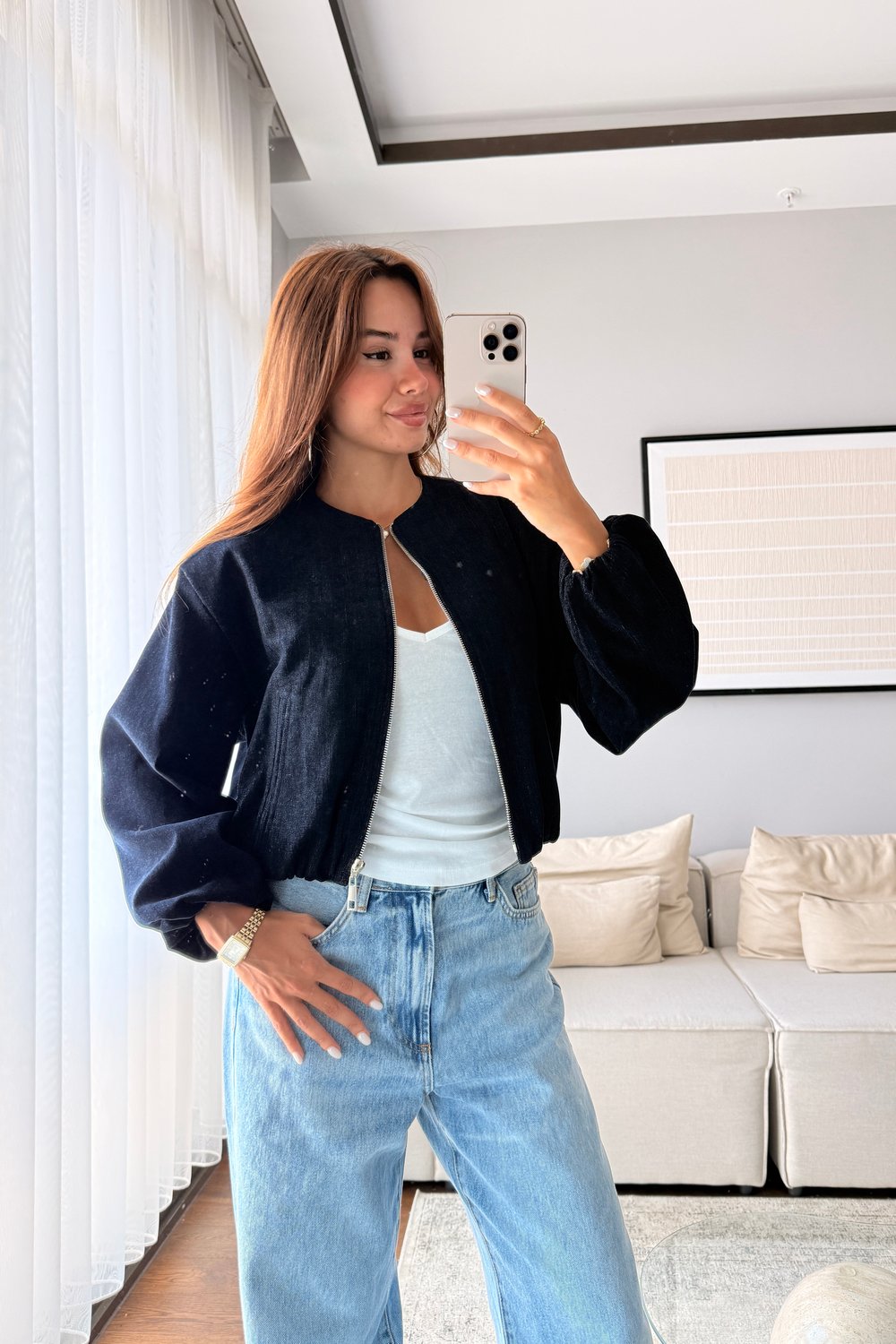 FERMUARLI BOMBER CEKET-LACİVERT