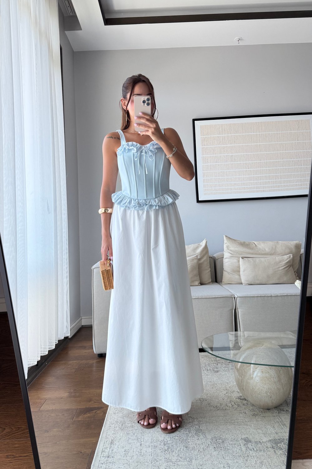 FIRFIRLI ASKILI BÜSTİYER BLUZ-MAVİ