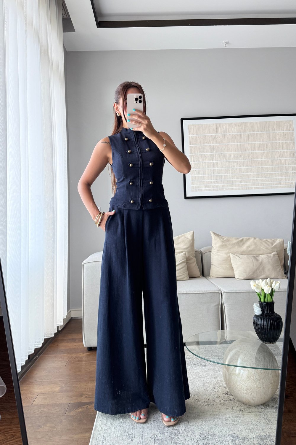 GOLD DÜĞMELİ YELEK PANTOLON TAKIM-LACİVERT