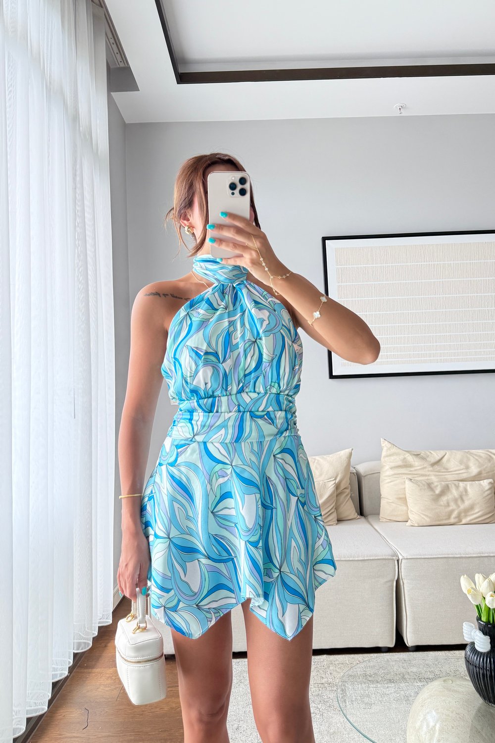 HALTER YAKA DESENLİ ELBİSE