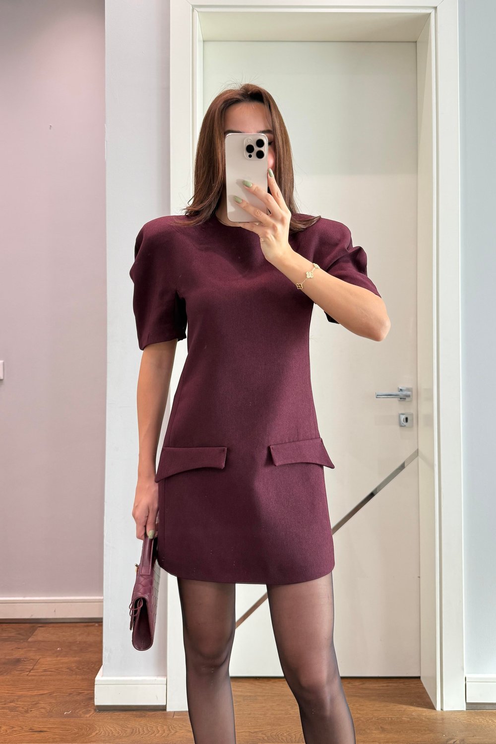 KARPUZ KOL CEPLİ ELBİSE-BORDO