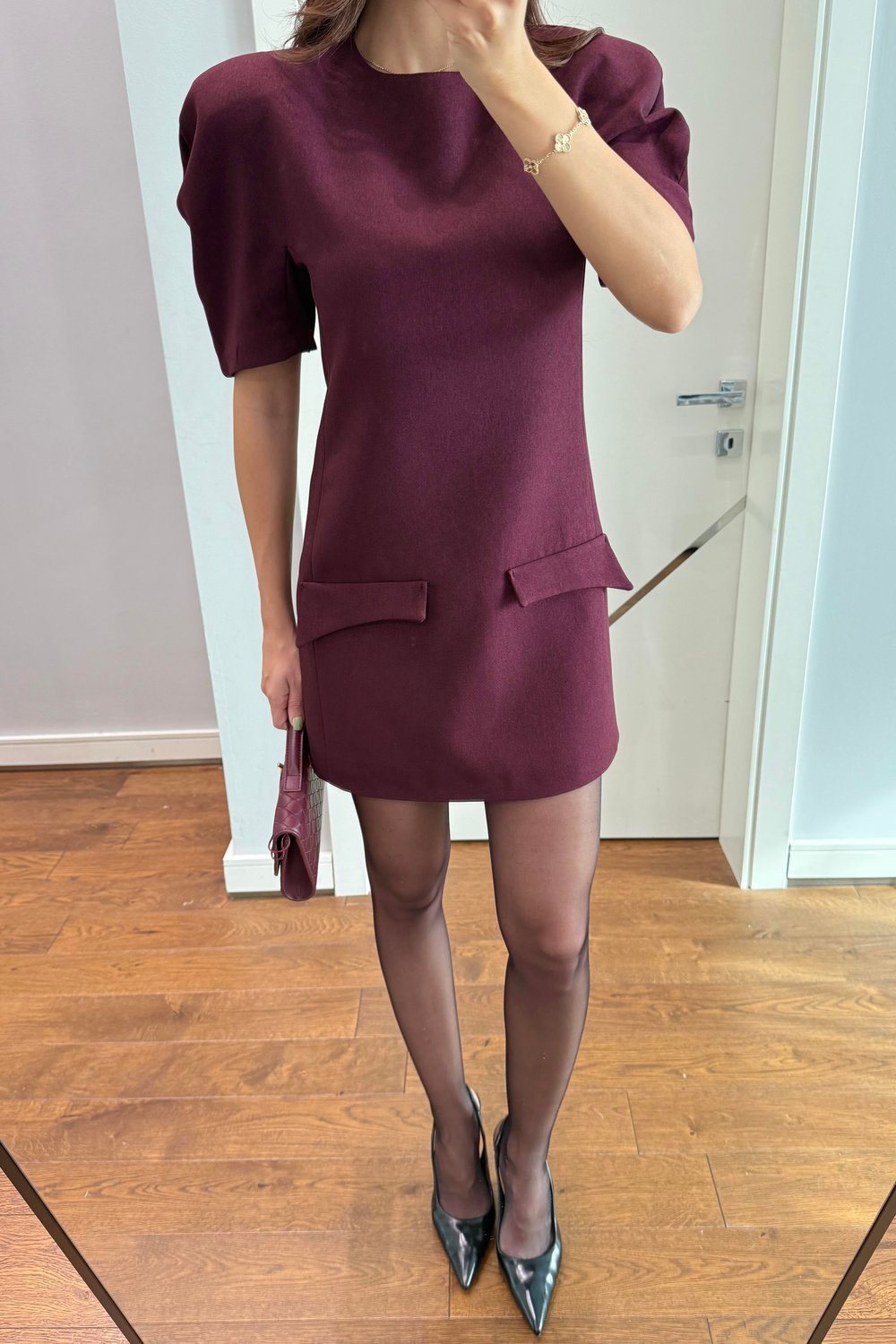 KARPUZ KOL CEPLİ ELBİSE-BORDO