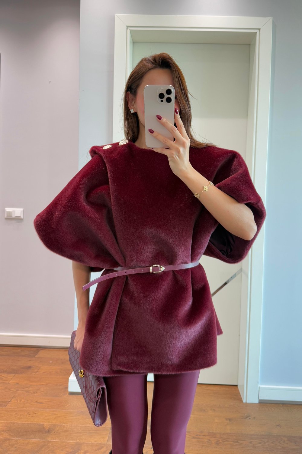 KAŞE PREMİUM KEMERLİ PANÇO-BORDO