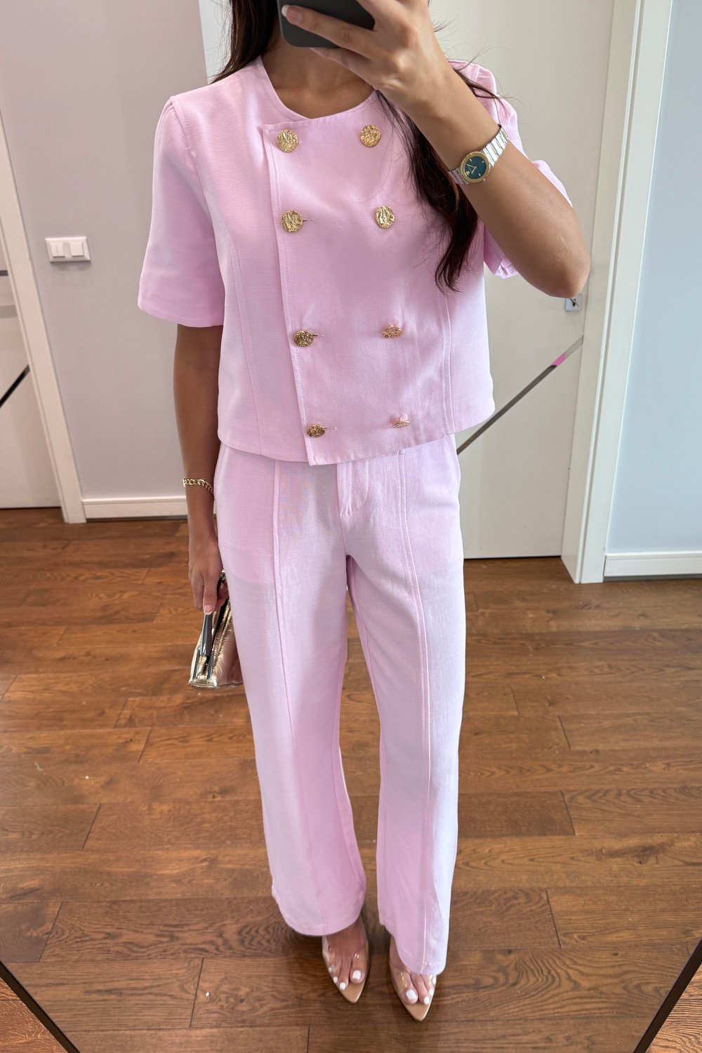 KETEN CEKET PANTOLON TAKIM-PEMBE