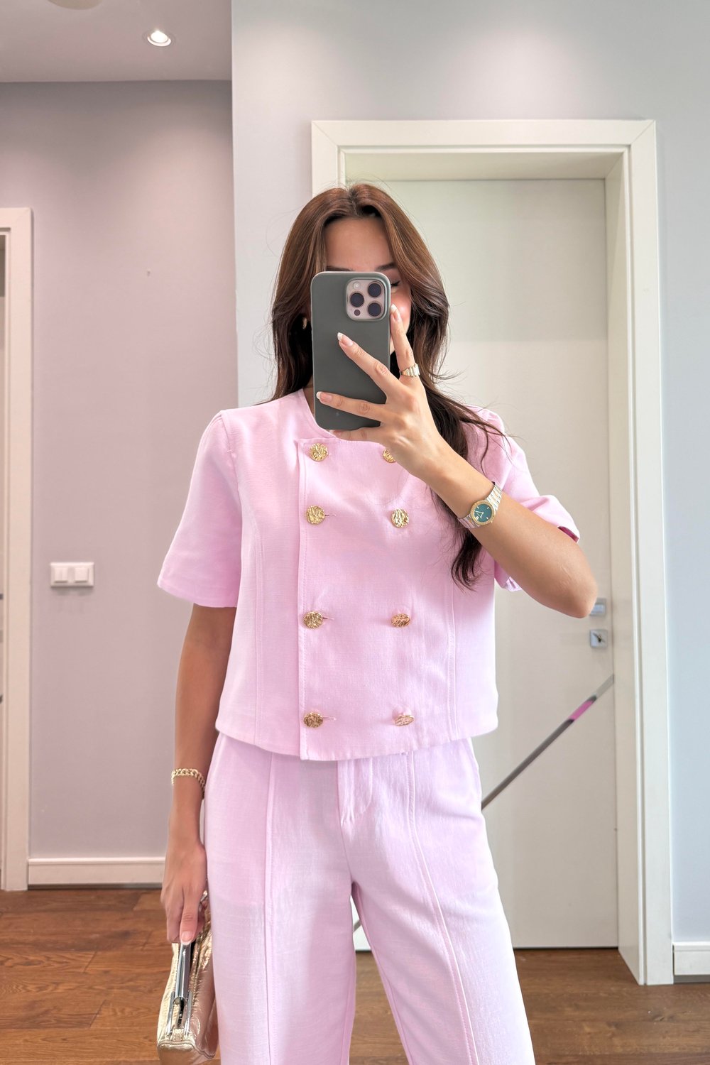KETEN CEKET PANTOLON TAKIM-PEMBE